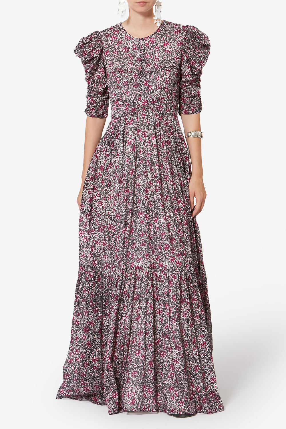 Sichellia long printed organic cotton voile dress - Crushed berry - Woman - 2