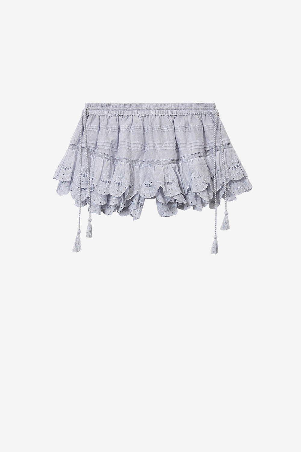 Puria short ruffled cotton and floral lace skort - Light blue - Woman - 1