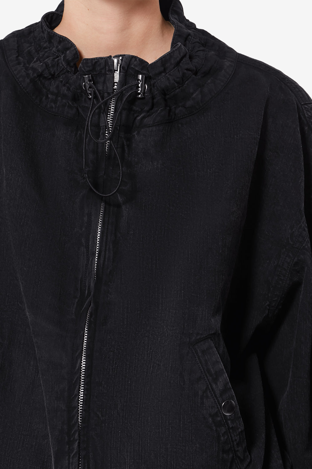 Veste courte plume en chambray - Noir délavé - Woman - 3