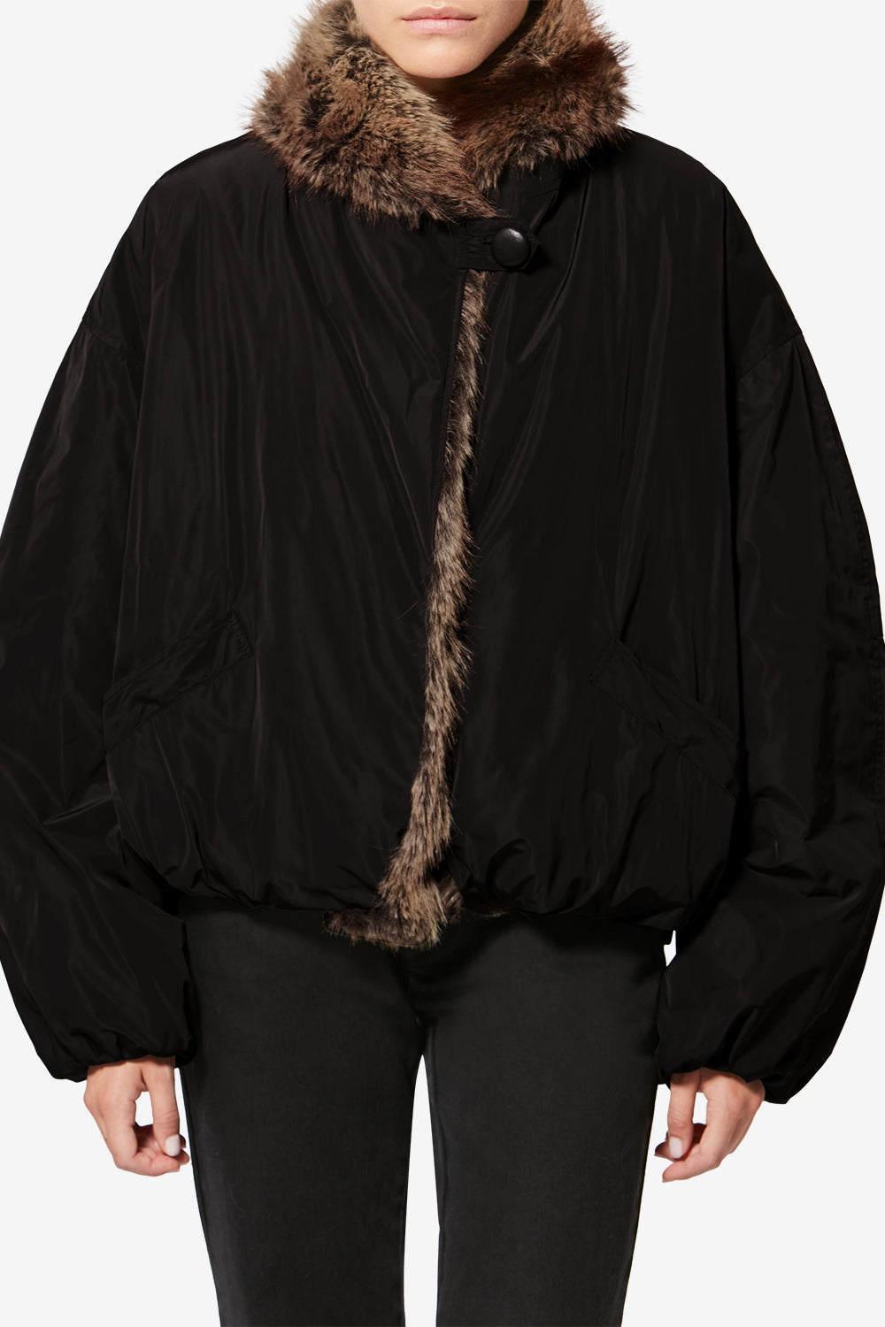 Parka courte doublée de fausse fourrure charone - Noir - Woman - 4