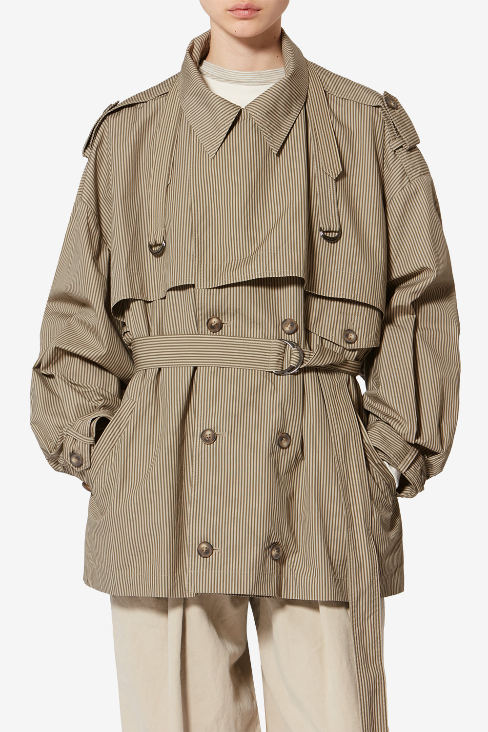 Veste claya en coton rayé - Beige-kaki - Woman - 4