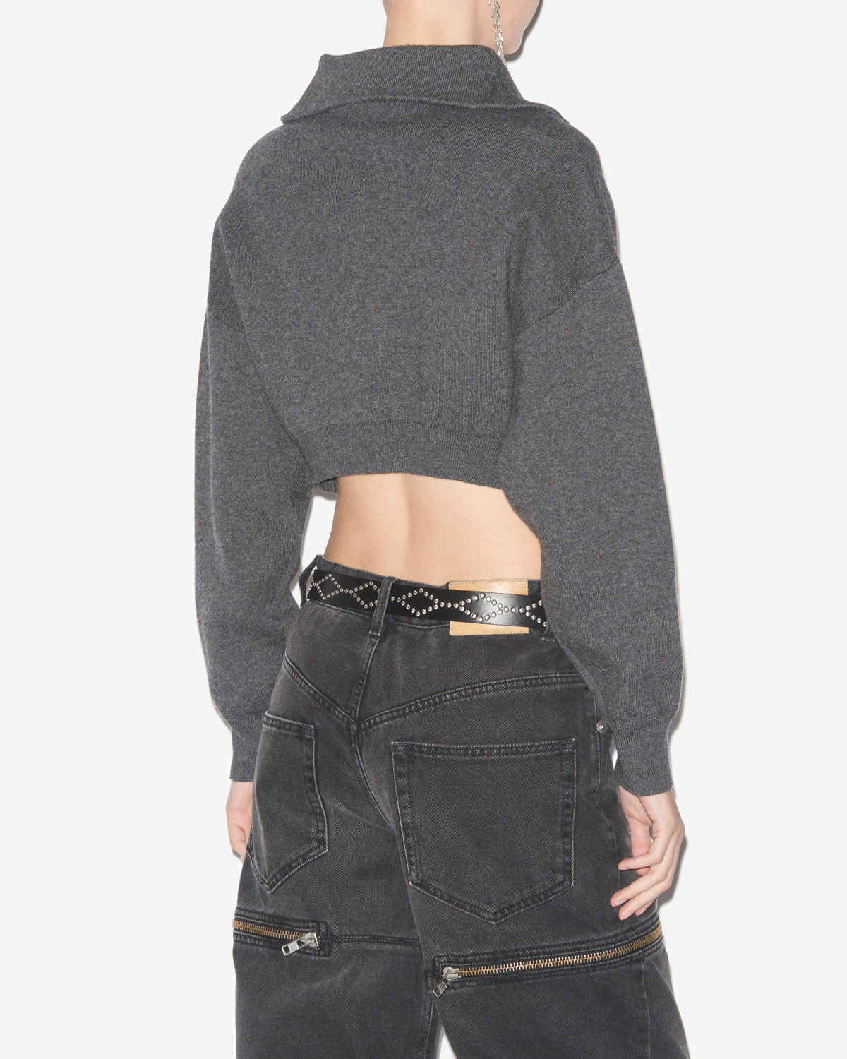 Cardigan oxane court en maille unie  - Anthracite - Woman - 4