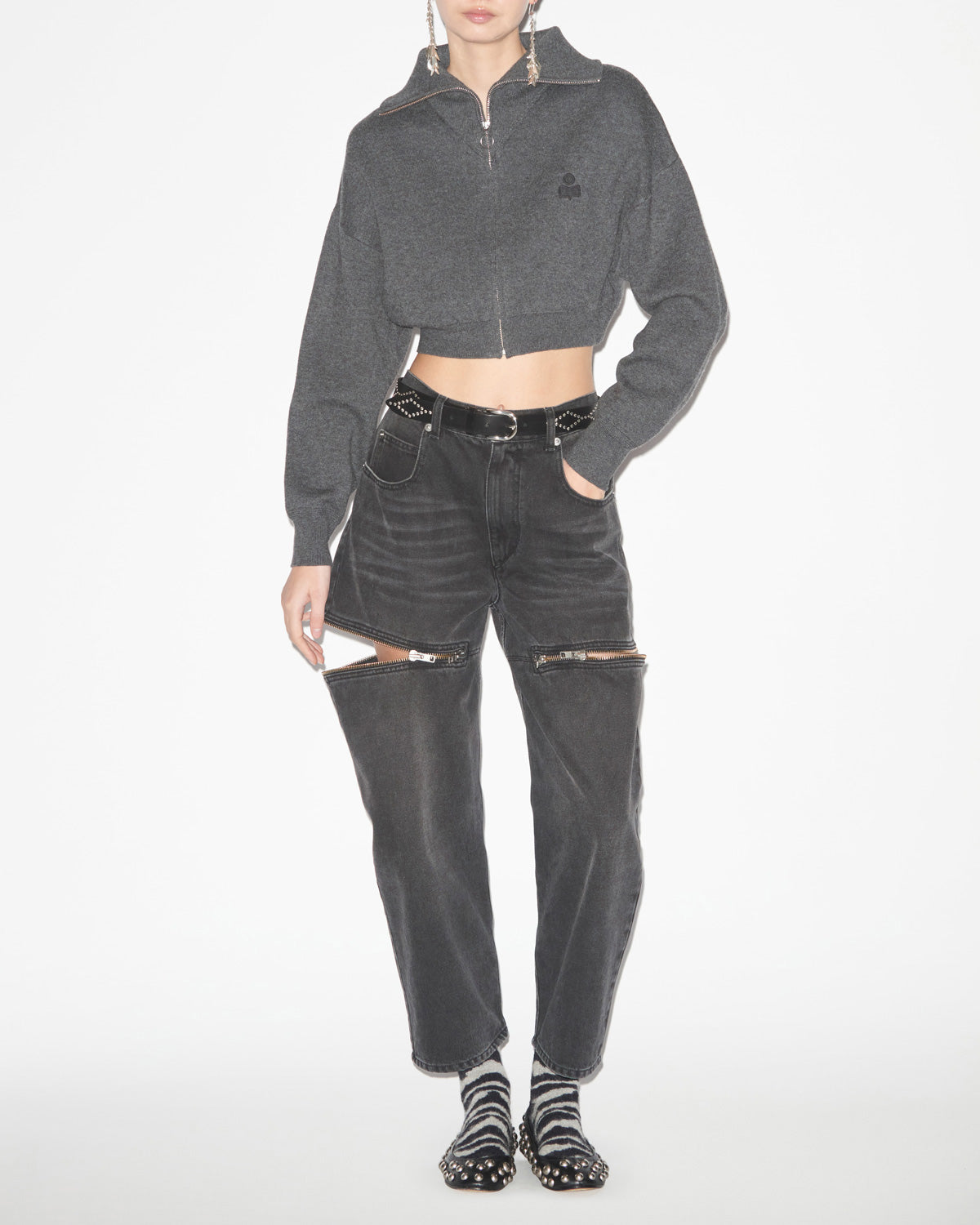 Cardigan oxane court en maille unie  - Anthracite - Woman - 1