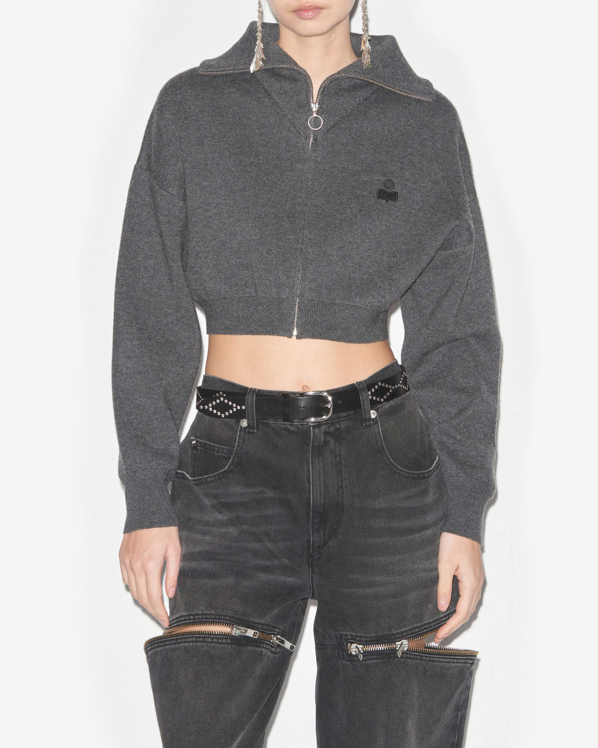 Cardigan oxane court en maille unie  - Anthracite - Woman - 3