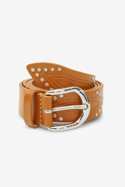 Telly leather belt decorated with studs - Cognac-silver - Woman - 2