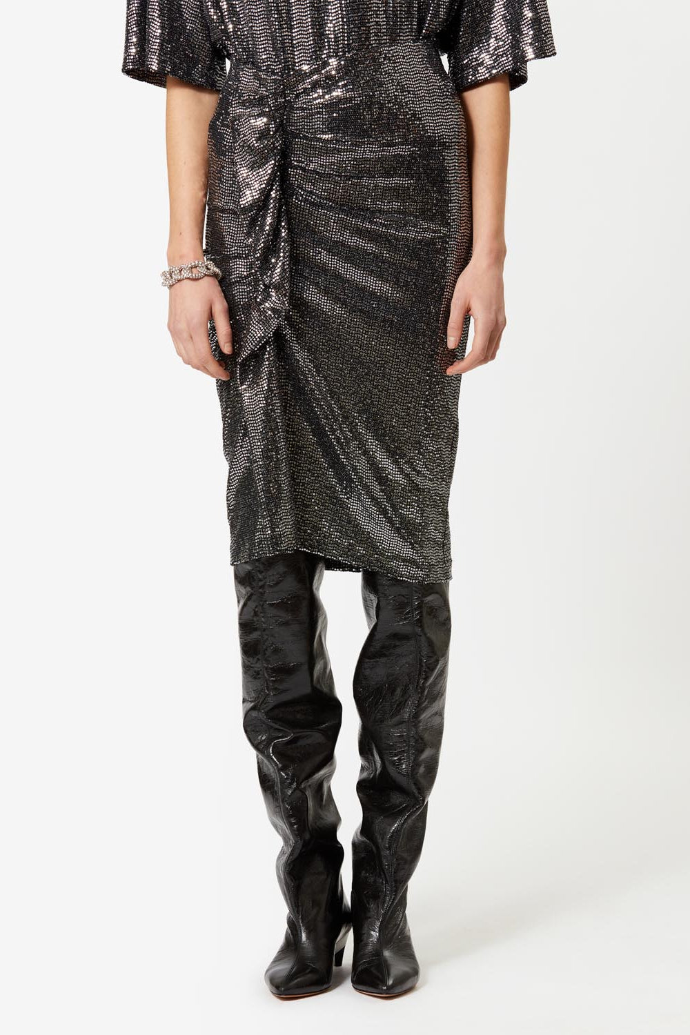 Rhinestone pencil skirt dolene - Argento - Woman - 3