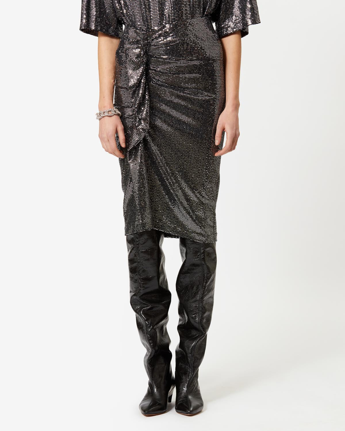 Rhinestone pencil skirt dolene - Argento - Woman - 2