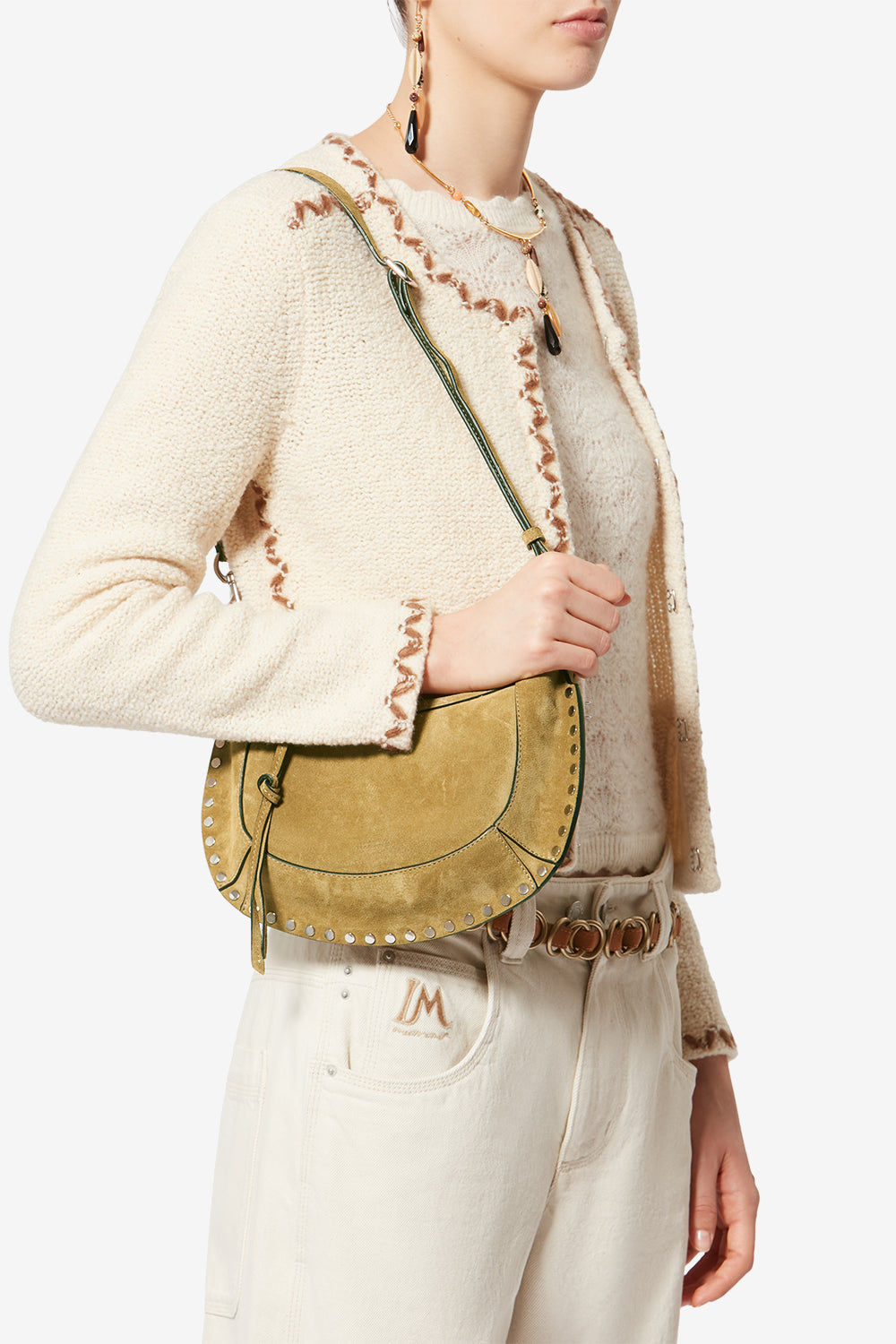 Sac à main baguette oskan moon en veau velours - Taupe - Woman - 2