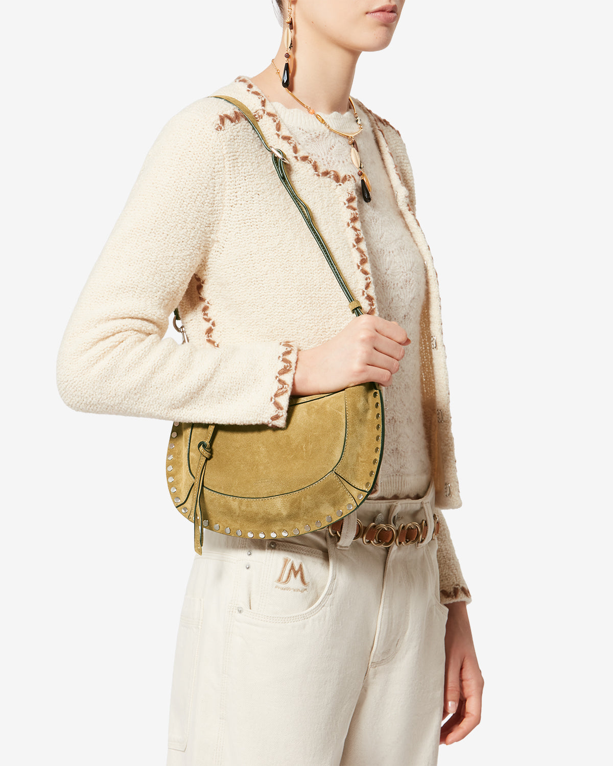 Bolso de mano baguette oskan moon en piel de becerro de ante - Taupe - Woman - 3