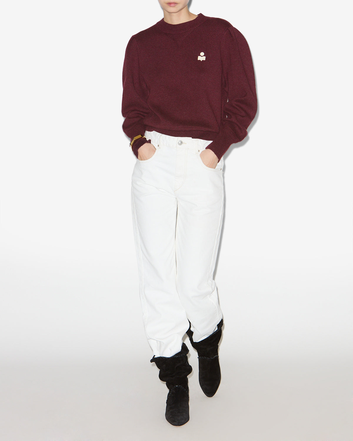Maglione kelaya in maglia mista fine - Bordeaux - Woman - 1