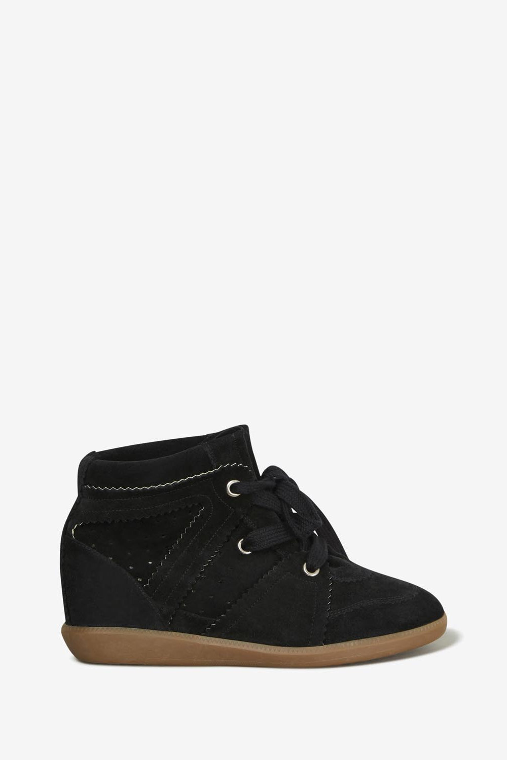 Baskets compensées bobby en cuir de veau velours - Noir - Woman - 5