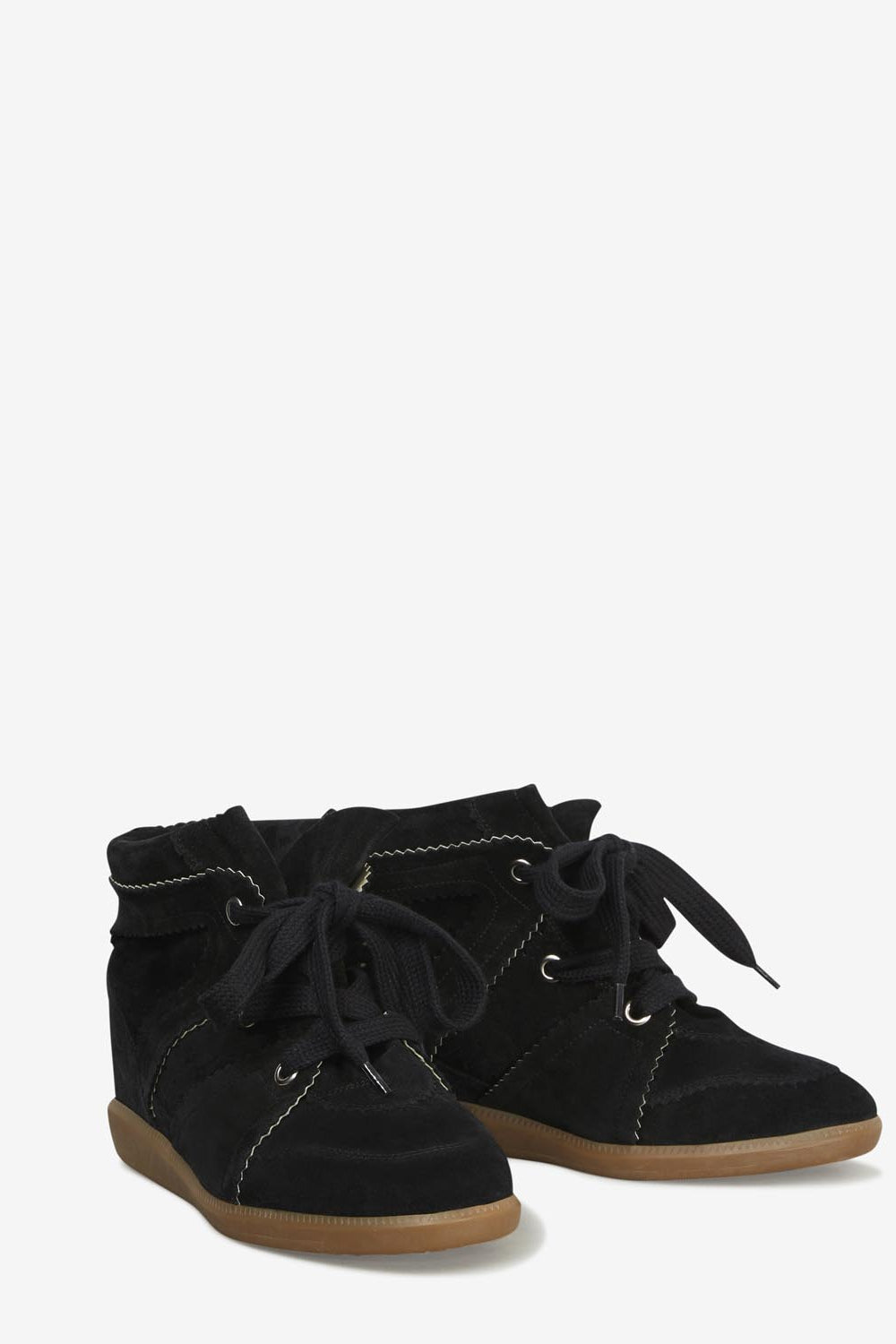 Baskets compensées bobby en cuir de veau velours - Noir - Woman - 3