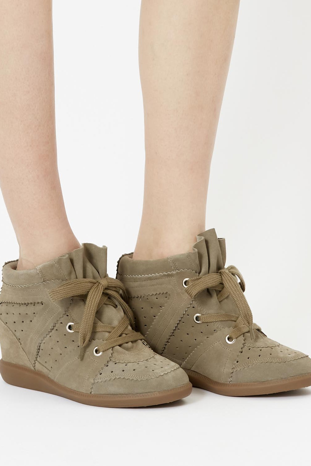 Bobby suede calfskin leather wedge sneakers - Taupe - Woman - 5