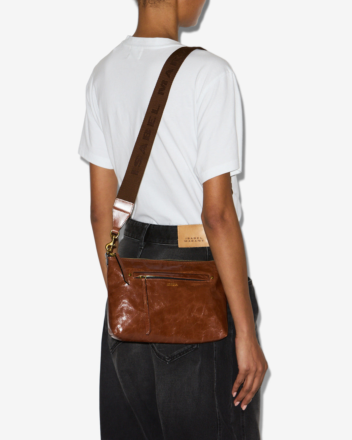 Borsa a tracolla nessah in pelle lucida - Chocolate - Woman - 3