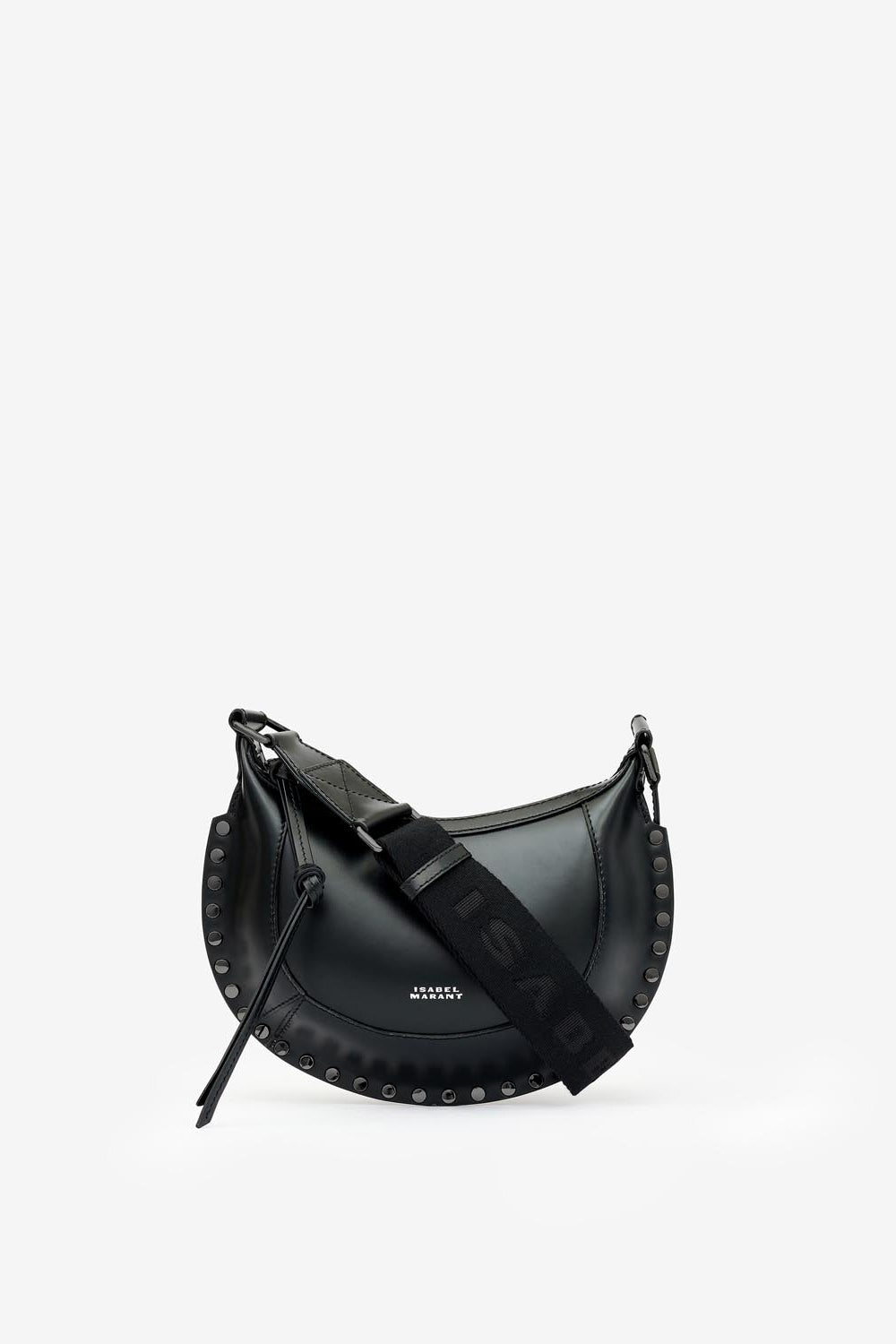 Mini moon grained leather shoulder baguette bag - Black-black - Woman - 1