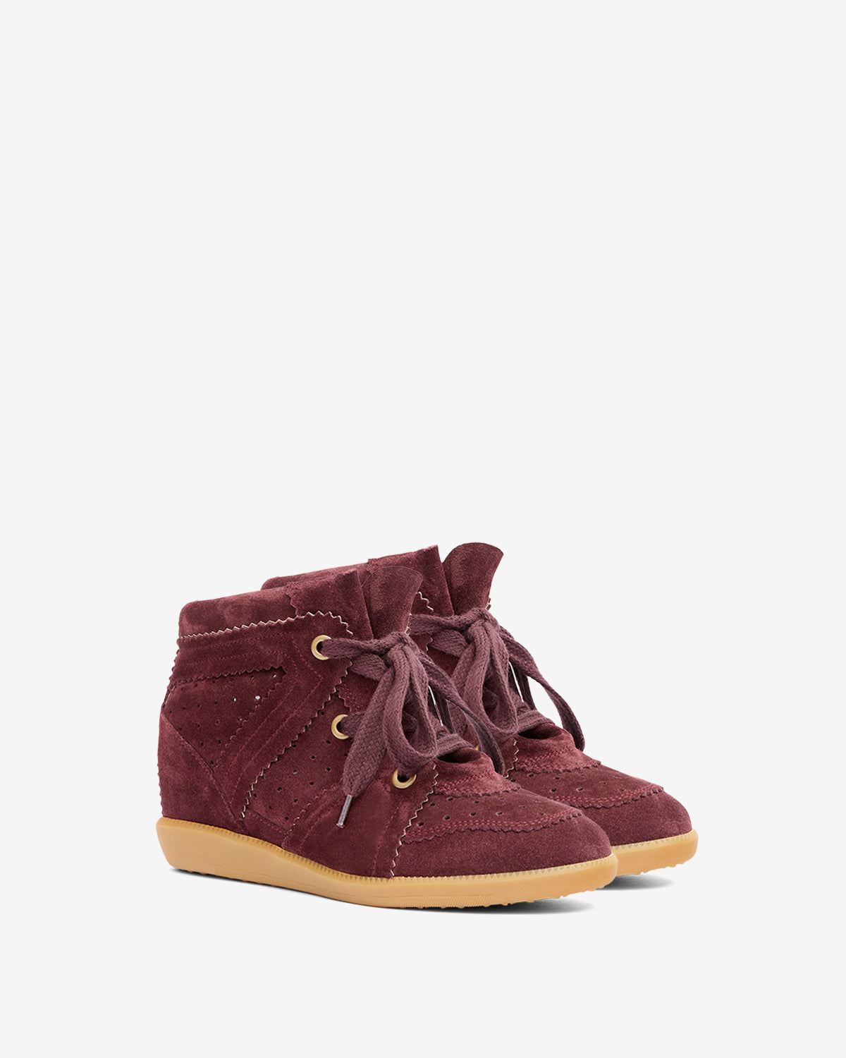Bobby suede calfskin leather wedge sneakers - Plum - Woman - 3