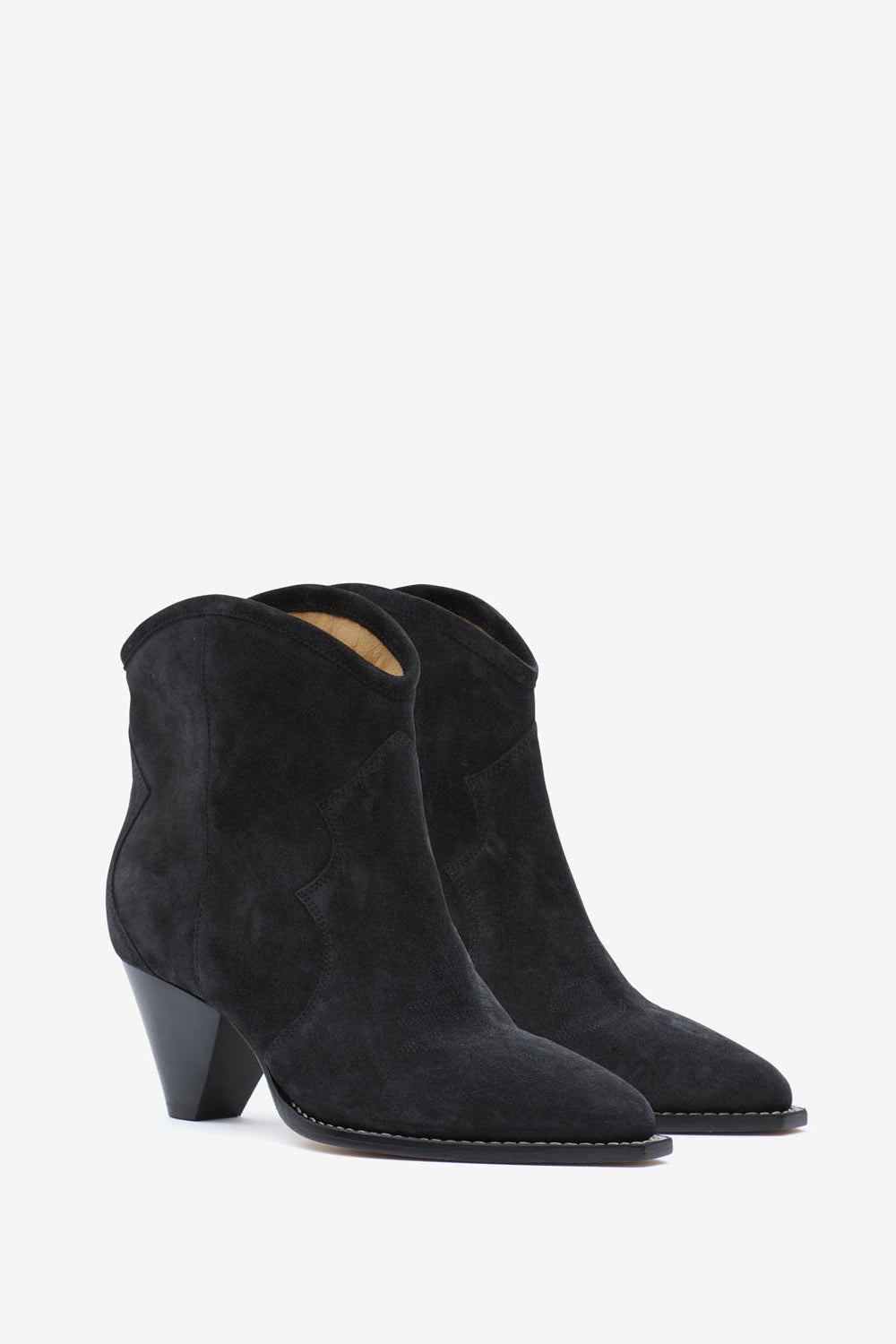 Stivali darizo texani con tacco in pelle di vitello scamosciata - Nero lavato - Woman - 5