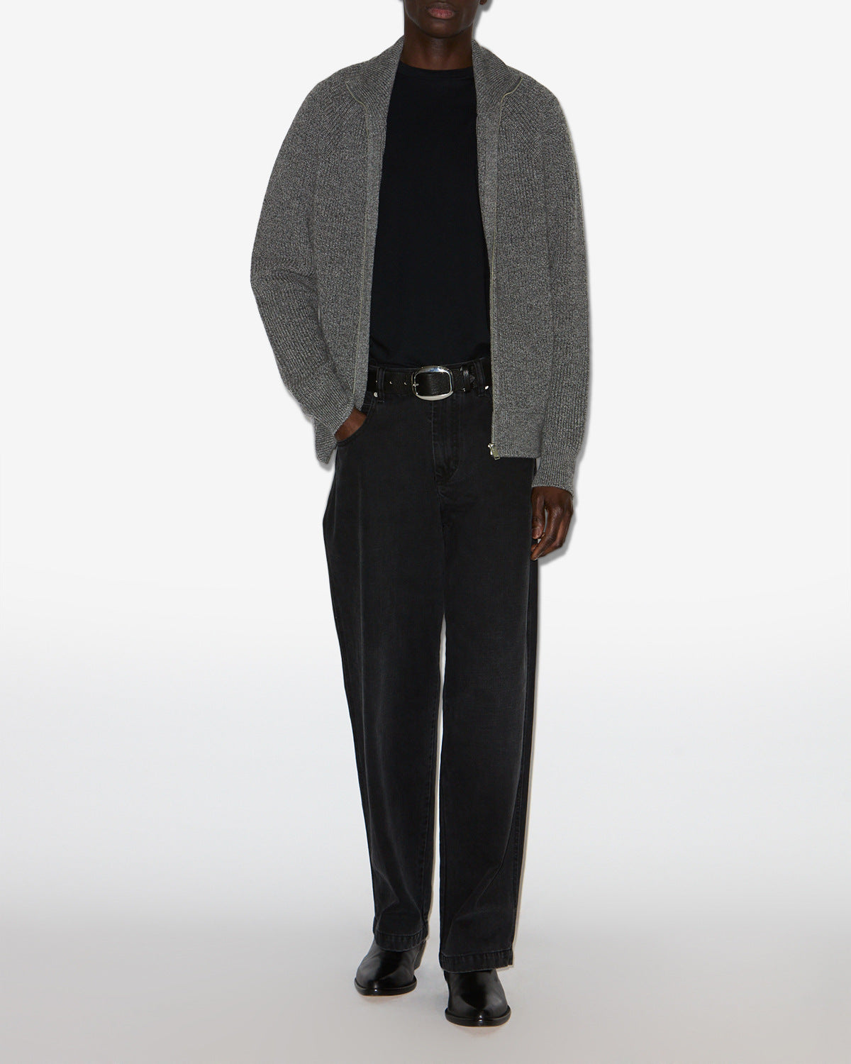 Benett zip-up ribbed wool cardigan - Dark gray - Man - 1
