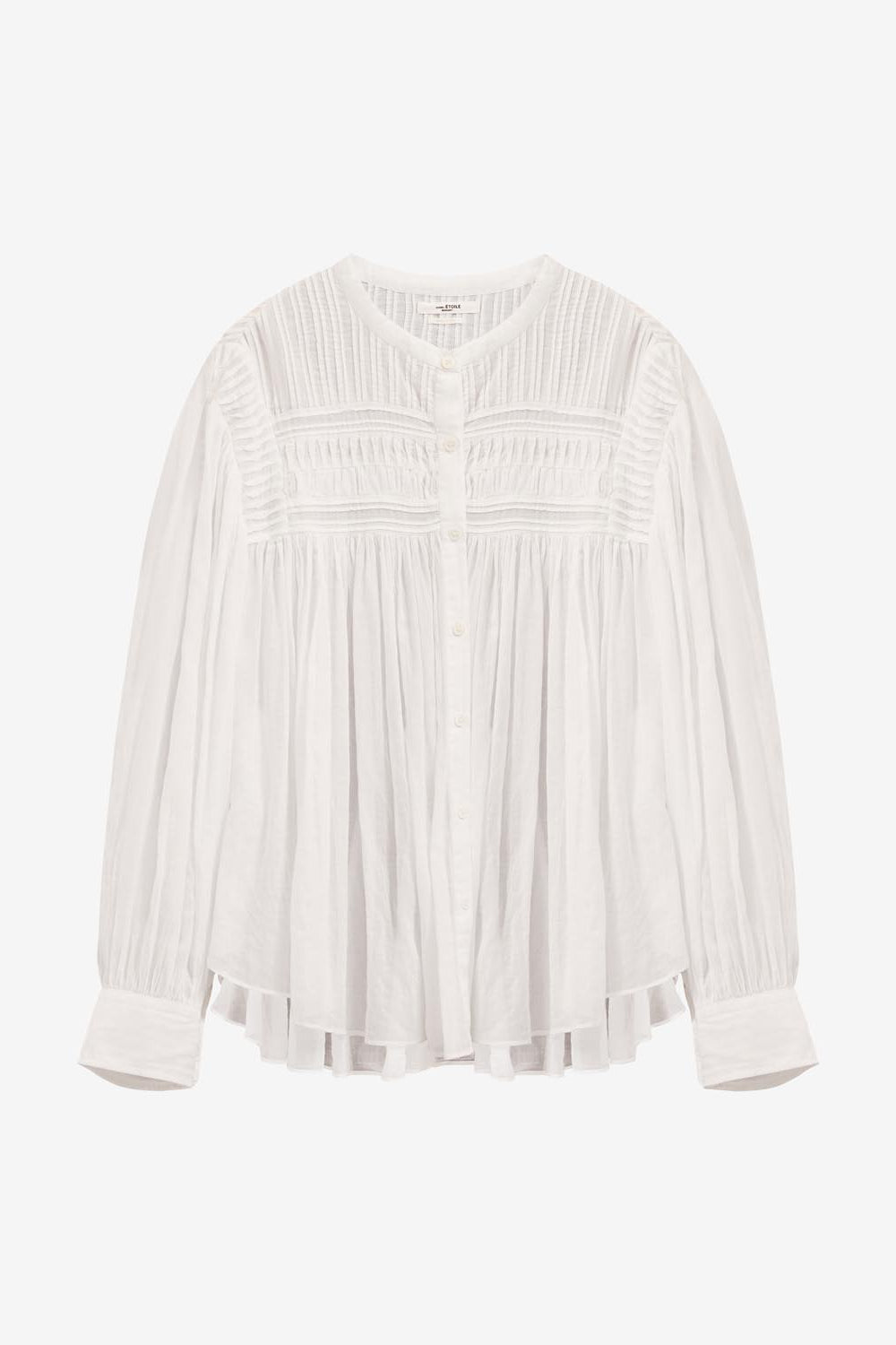 Blusa plalia in voile di cotone arricciato in tinta unita - Bianco - Woman - 1