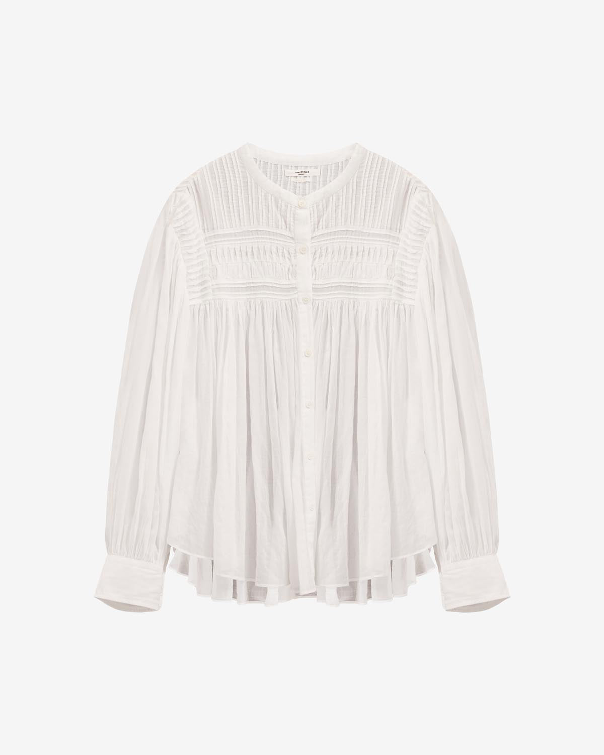 Blusa plalia in voile di cotone arricciato in tinta unita - Bianco - Woman - 6
