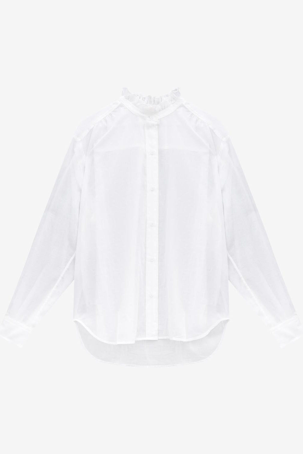 Frilled-neck cotton shirt - Bianco - Woman - 1