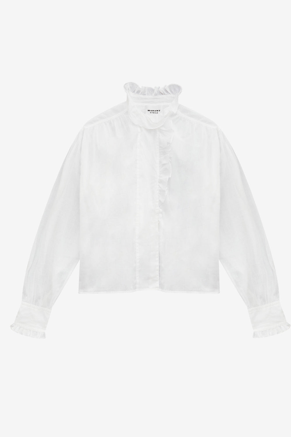 Blusa pamiala in voile di cotone tinta unita con volant - Bianco - Woman - 1