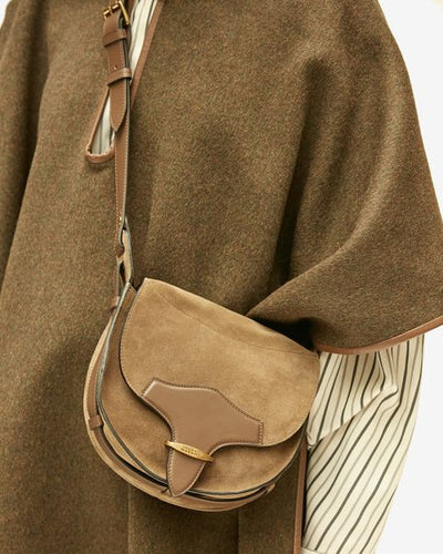 Botsy day shoulder bag in suede leather - Khaki - Woman - 7