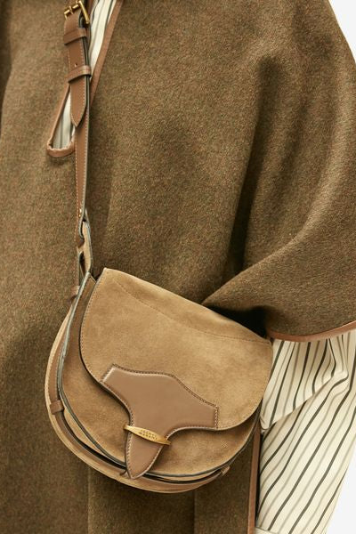 Botsy day shoulder bag in suede leather - Khaki - Woman - 3
