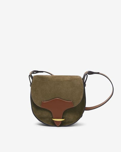 Botsy day shoulder bag in suede leather - Khaki - Woman - 12