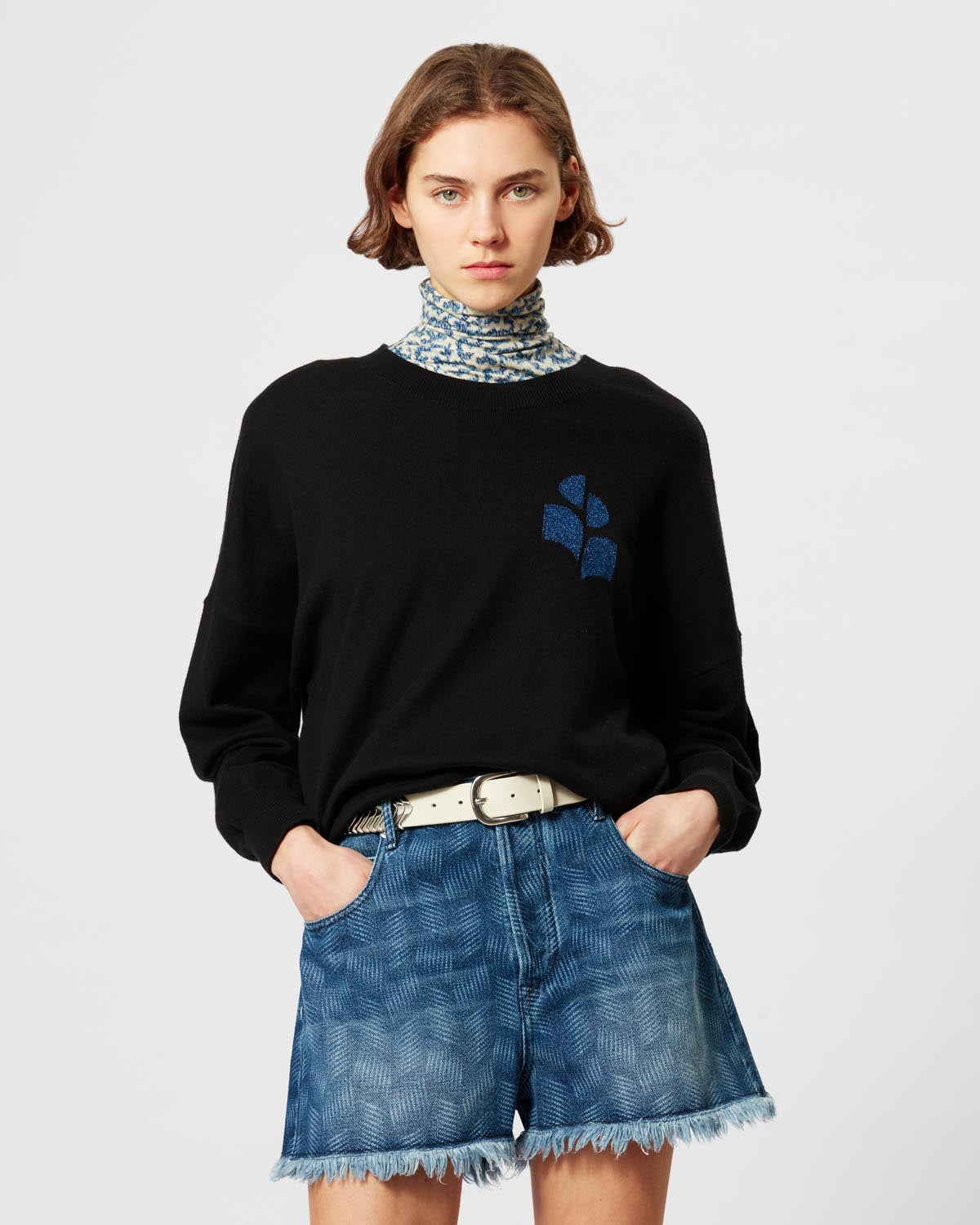 Marisans pullover in cotone Woman Black-blue 4