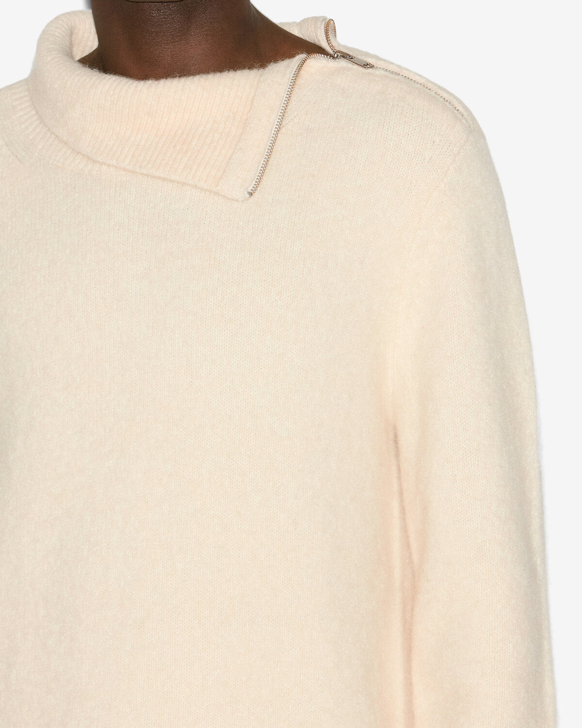 Aliocha stand-up collar plain-colored alpaca knit sweater - Ecru - Man - 2