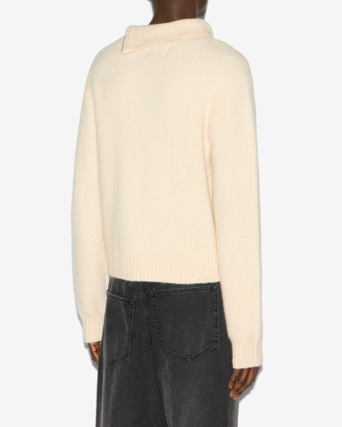 Aliocha stand-up collar plain-colored alpaca knit sweater - Ecru - Man - 4