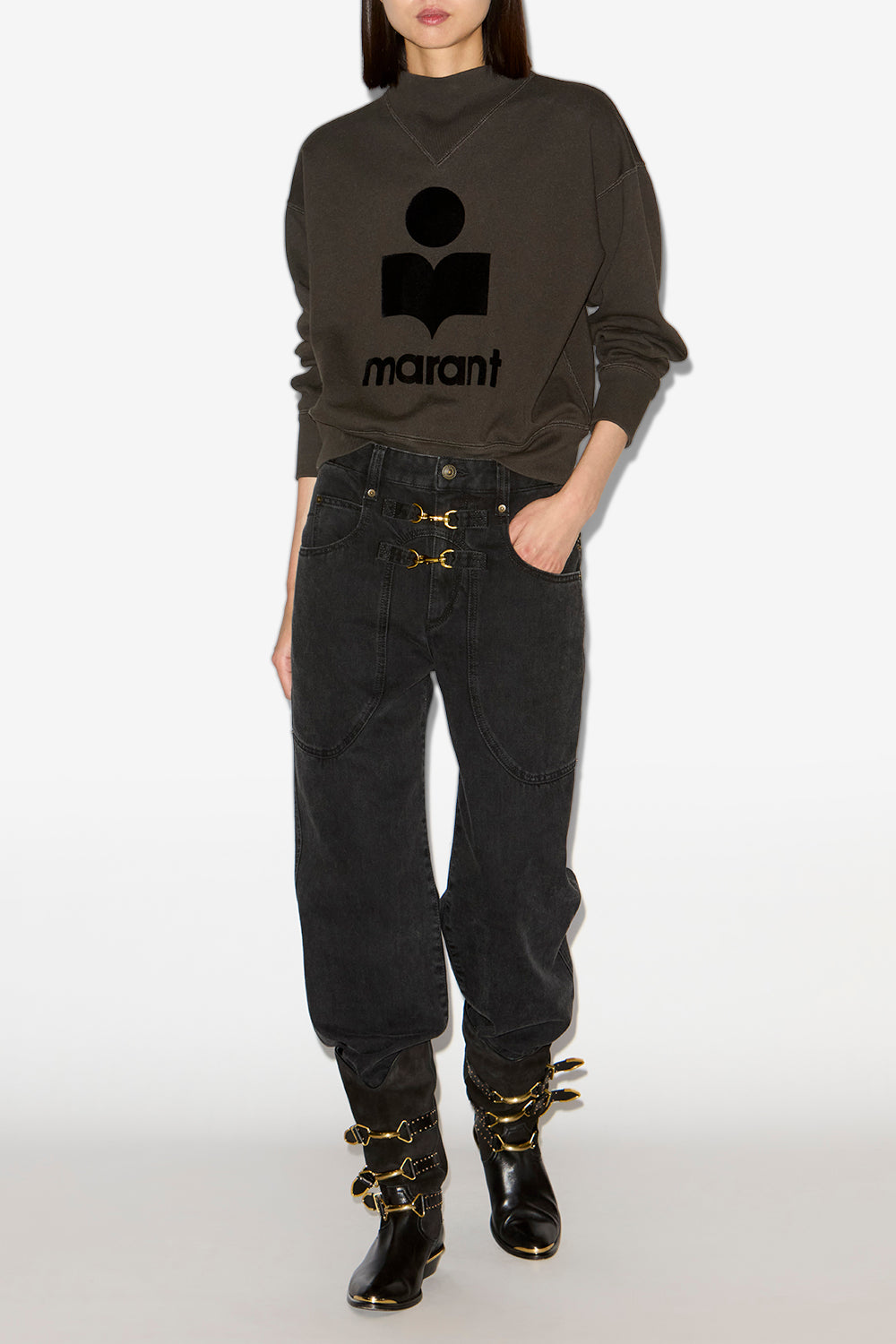 Sudadera de algodón con logotipo moby - Negro lavado - Woman - 3