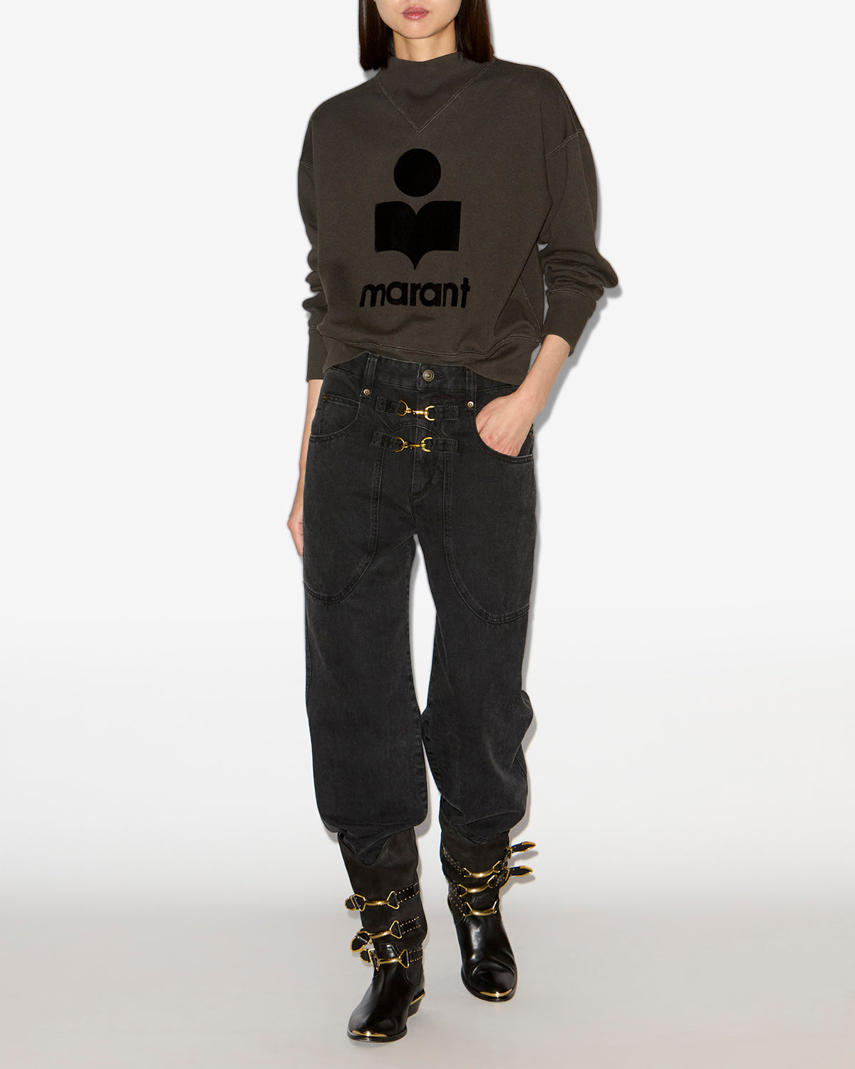 Sudadera de algodón con logotipo moby - Negro lavado - Woman - 1