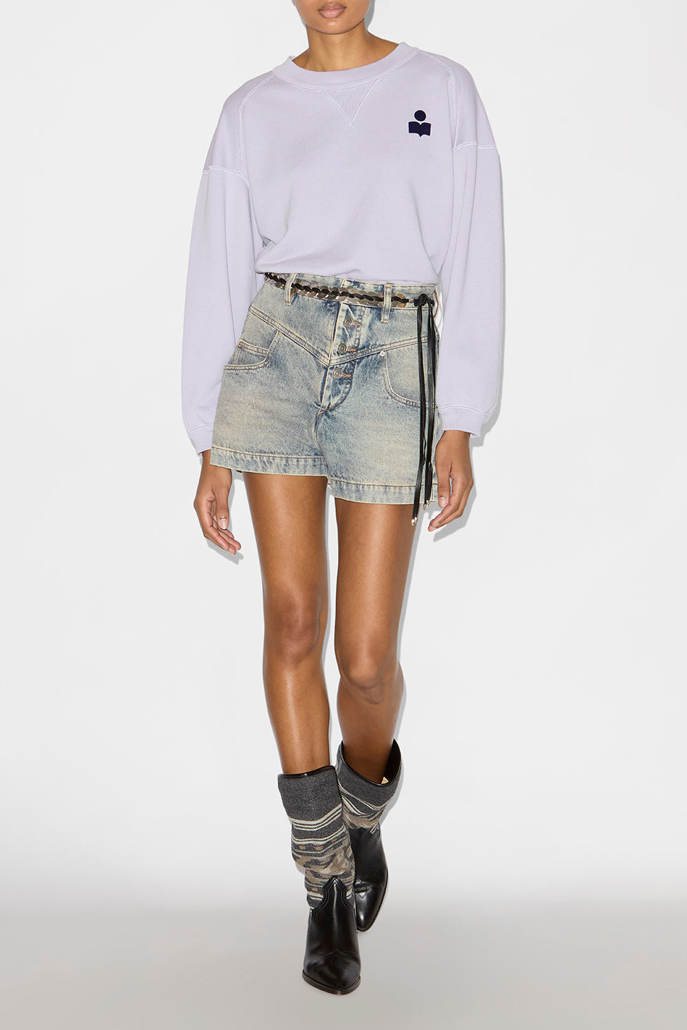 Felpa corta margo in cotone con logo - Lilac/dark navy - Woman - 2