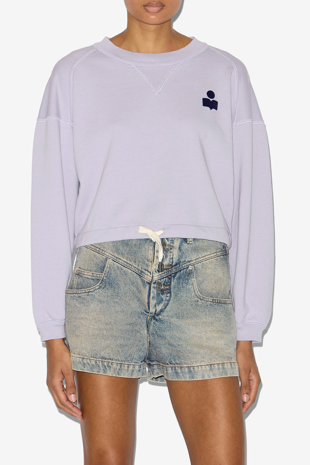 Felpa corta margo in cotone con logo - Lilac/dark navy - Woman - 4