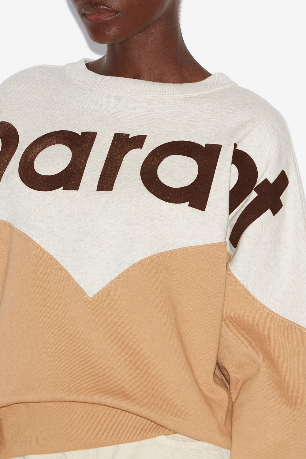 Houston cotton sweatshirt with logo - Ecru/camel - Woman - 3