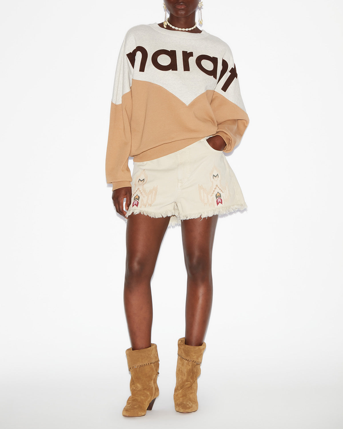 Houston sweatshirt Woman Ecru/camel 4