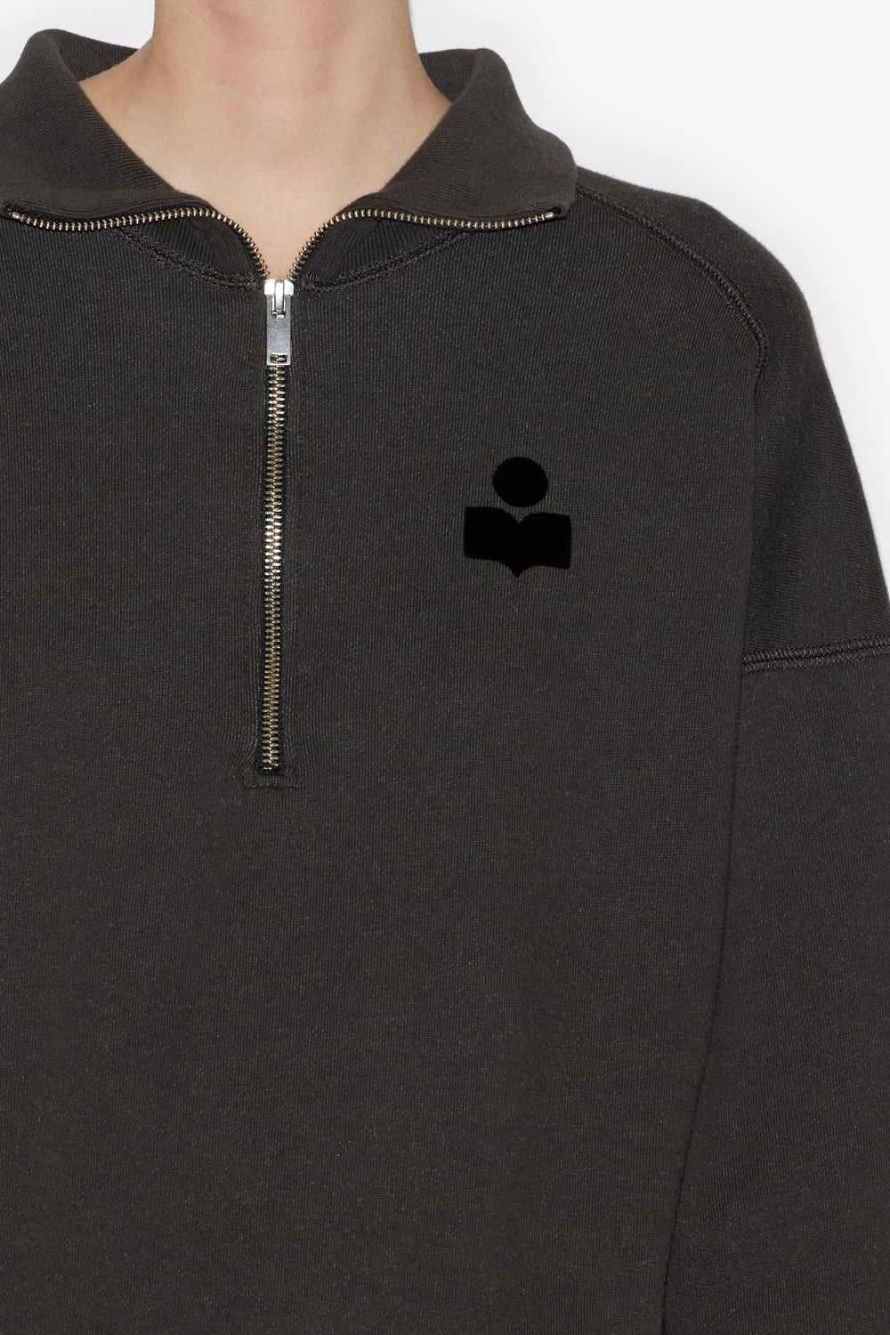 Felpa ross corta in cotone con collo alto - Nero lavato - Woman - 3