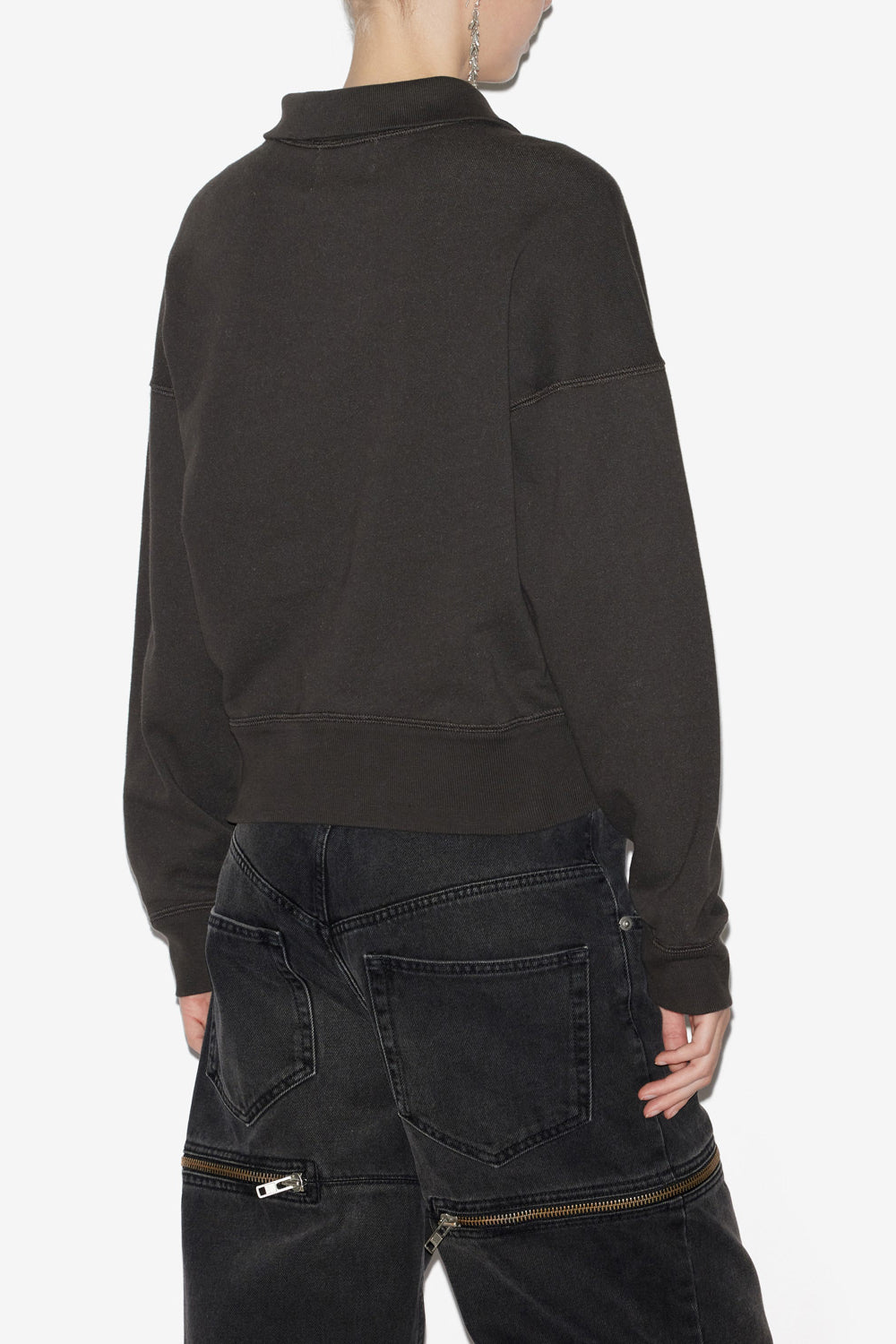 Felpa ross corta in cotone con collo alto - Nero lavato - Woman - 5