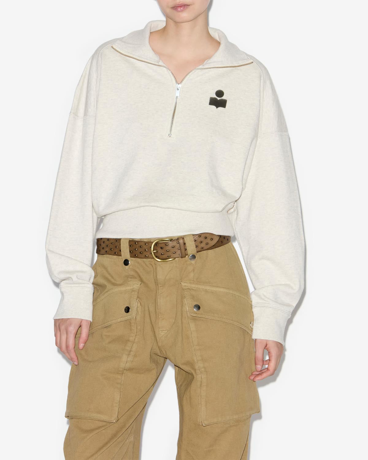 【関税込み】Isabel Marant カーキ Wilfrid スウェットシャツ Isabel Marant Men's Wilfrid Half Zip Sweatshirt in Ecru