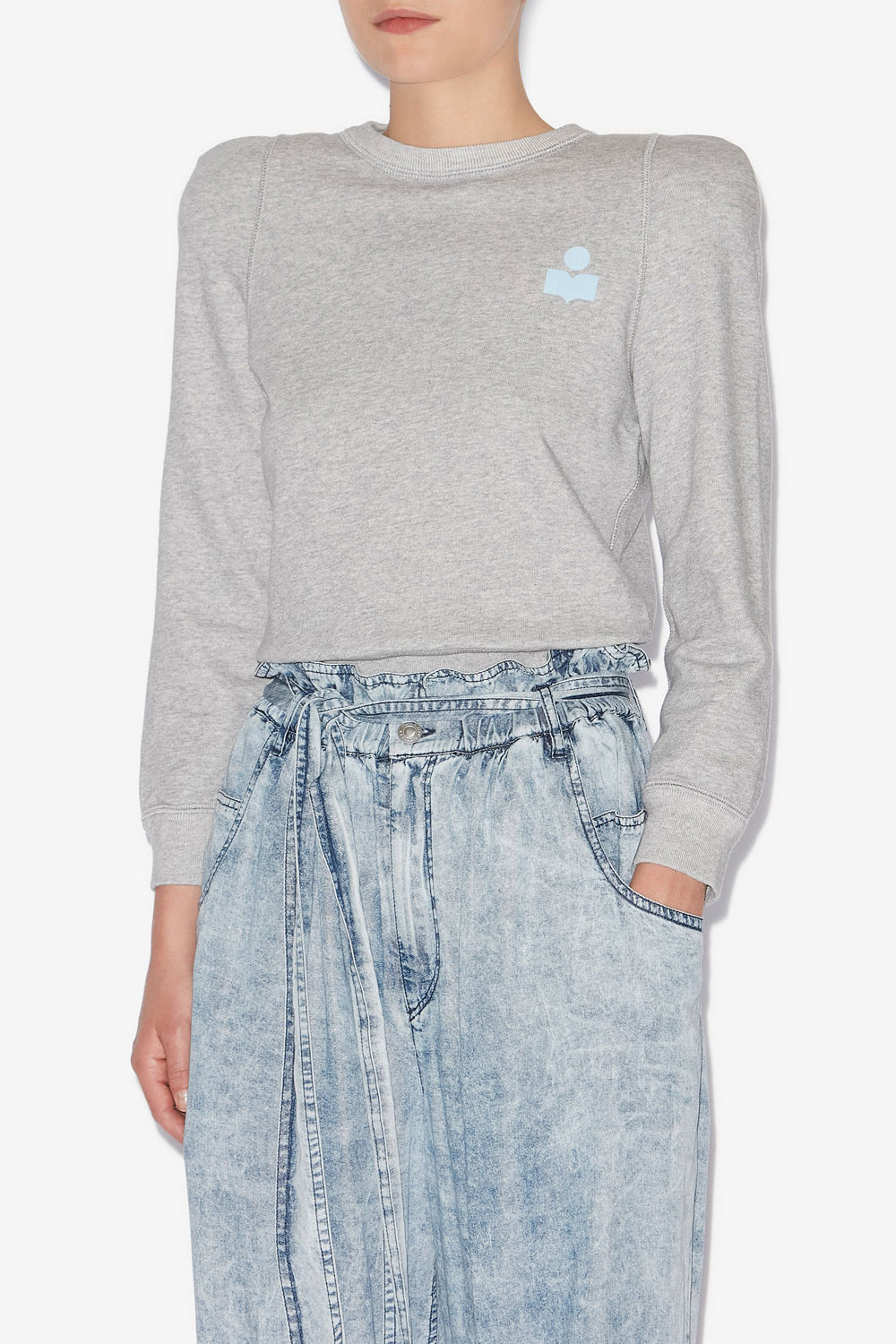 Sudadera prissa de algodón con hombros estructurados - Gray-ice blue - Woman - 4