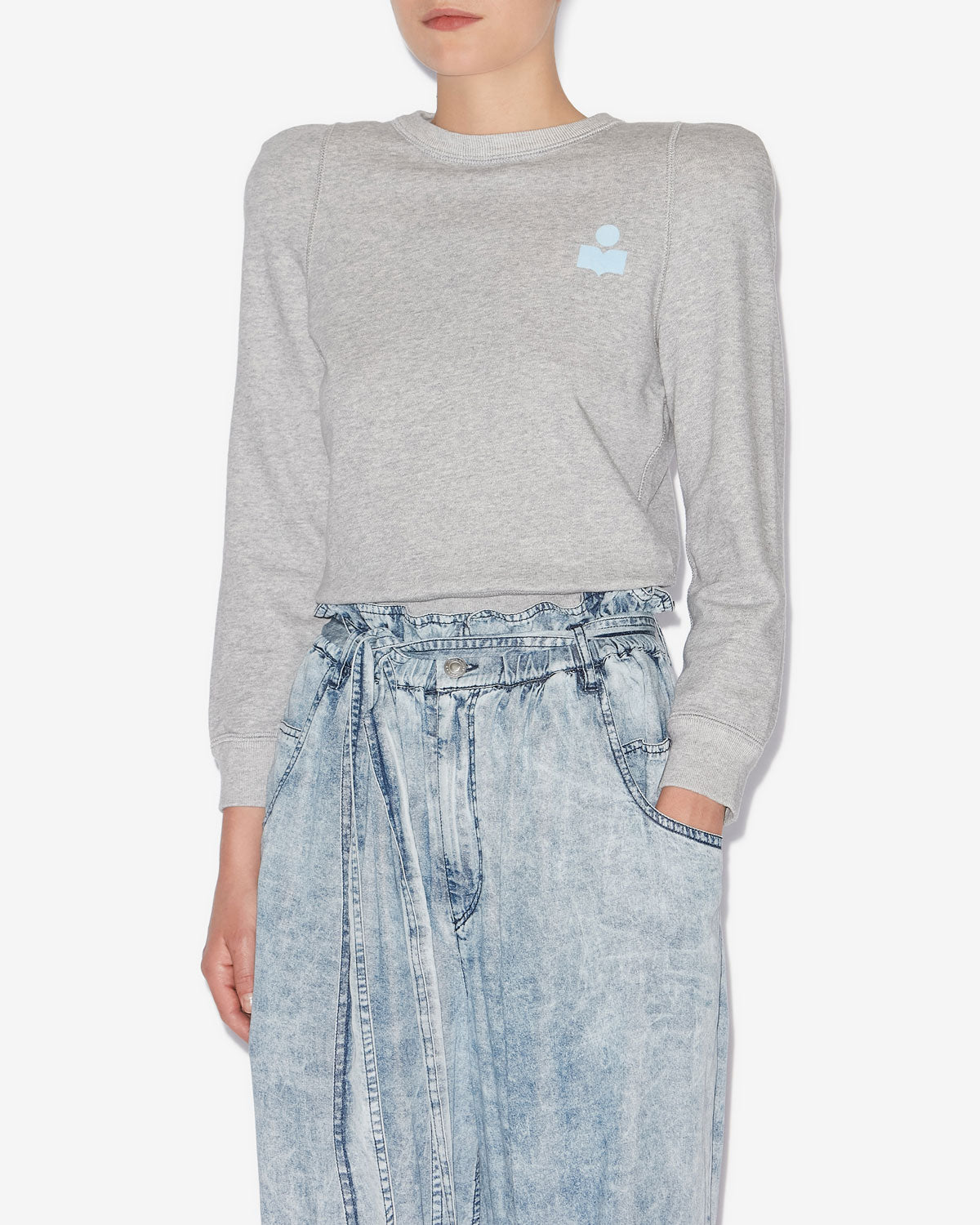Sudadera prissa de algodón con hombros estructurados - Gray-ice blue - Woman - 3