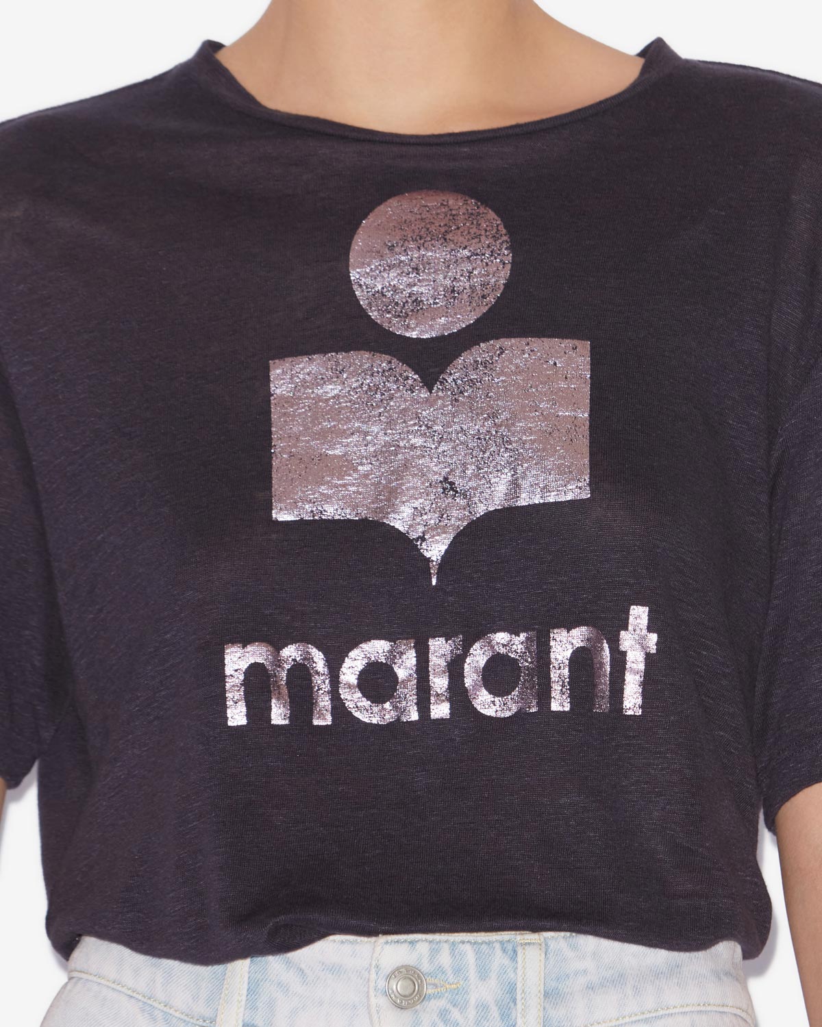 T-shirt con logo zewel in lino - Faded night/lilac - Woman - 2