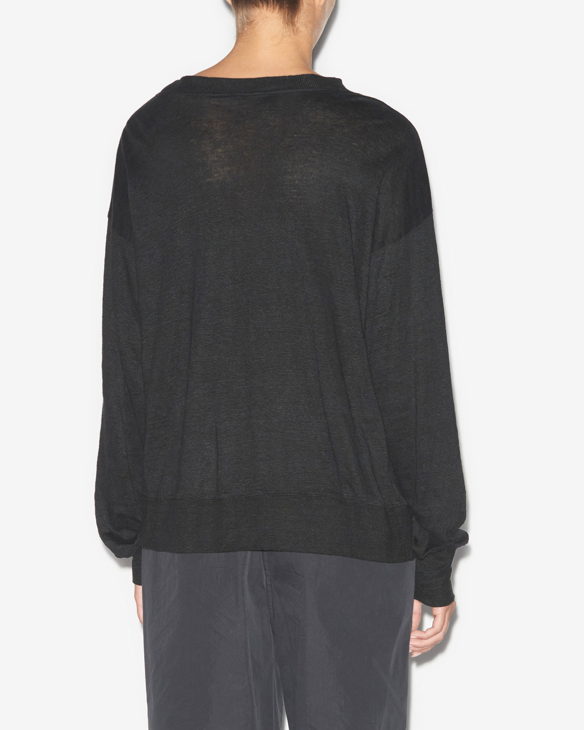 Klowia long-sleeve t-shirt in plain-colored linen - Black - Woman - 4