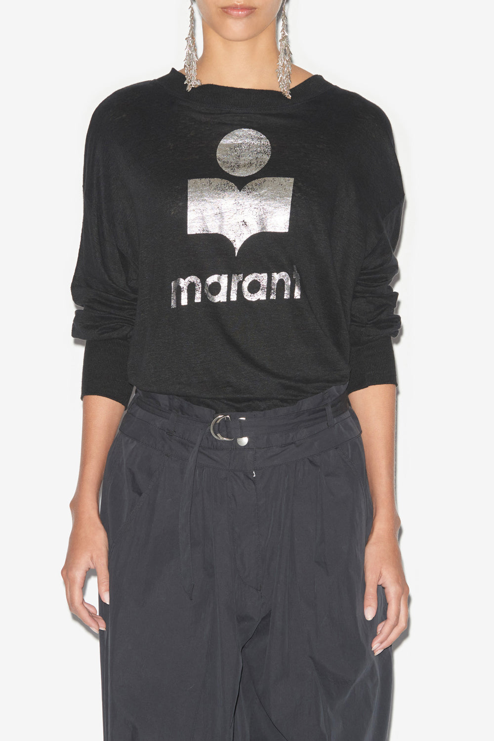 T-shirt à manches longues en lin uni klowia - Noir - Woman - 4