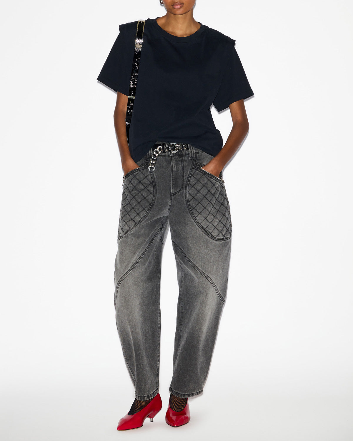 T-shirt zelitos con spalline in cotone a tinta unita - Nero - Woman - 1
