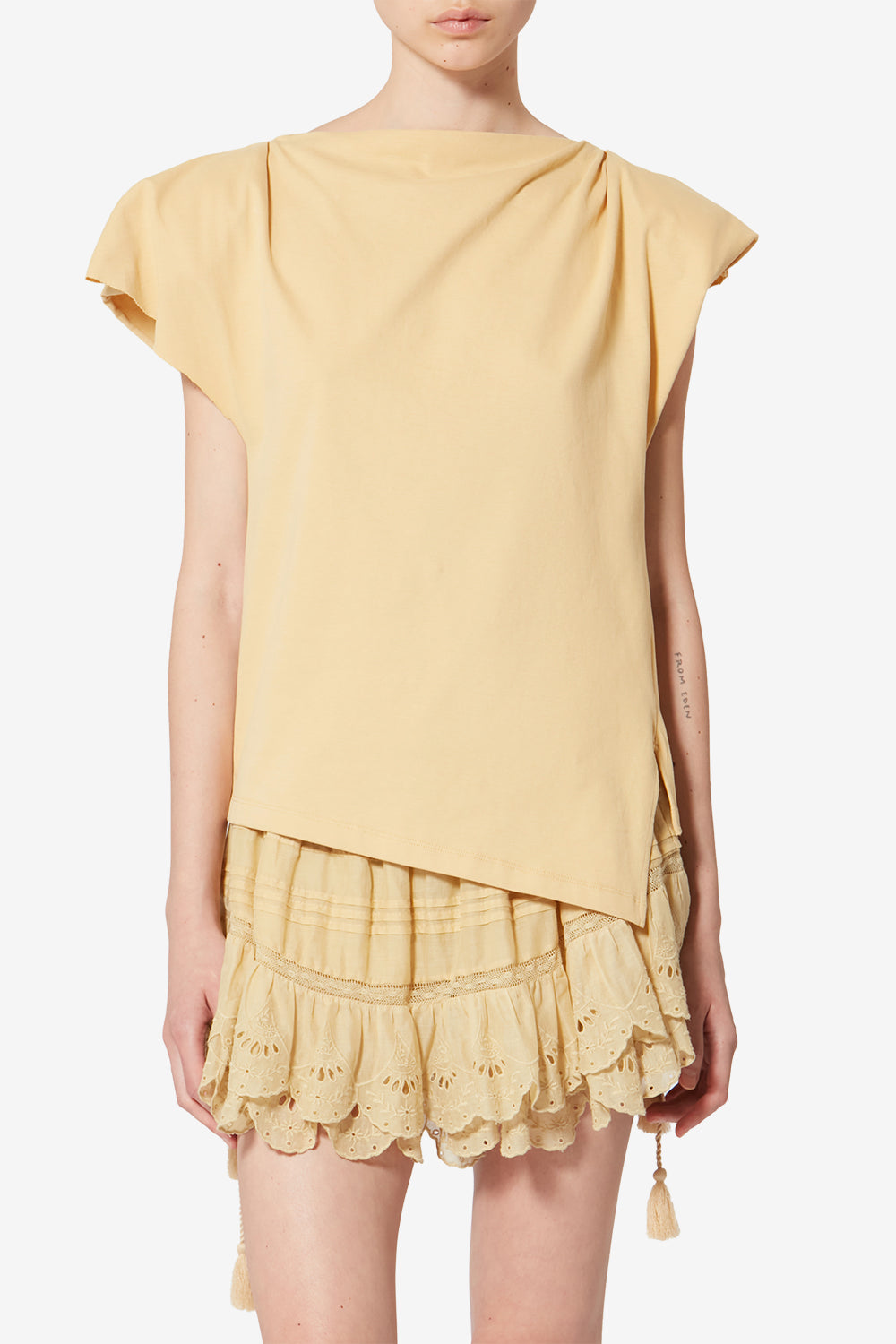 T-shirt asymétrique en coton sebani - Jaune pâle - Woman - 4