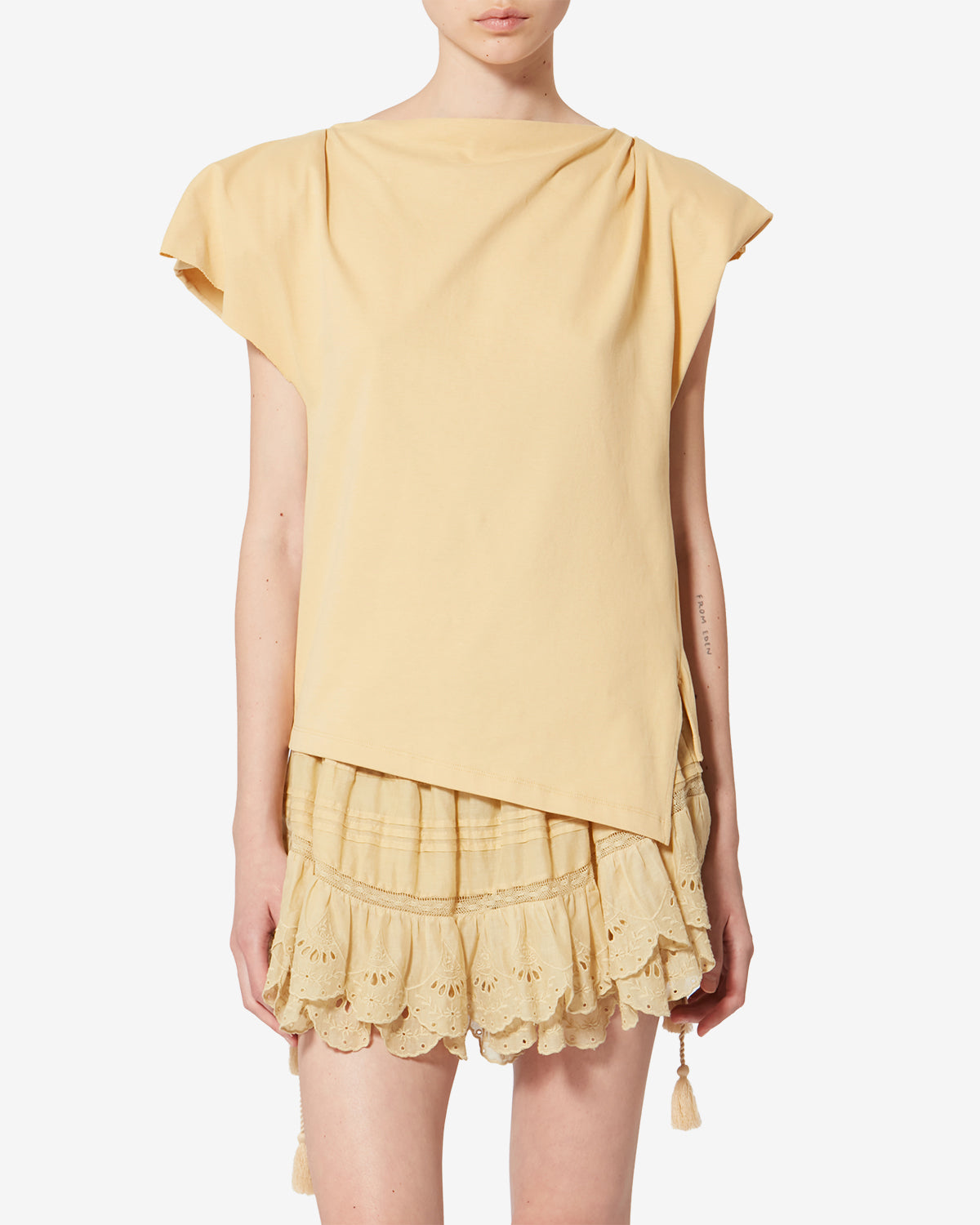 T-shirt asymétrique en coton sebani - Jaune pâle - Woman - 3