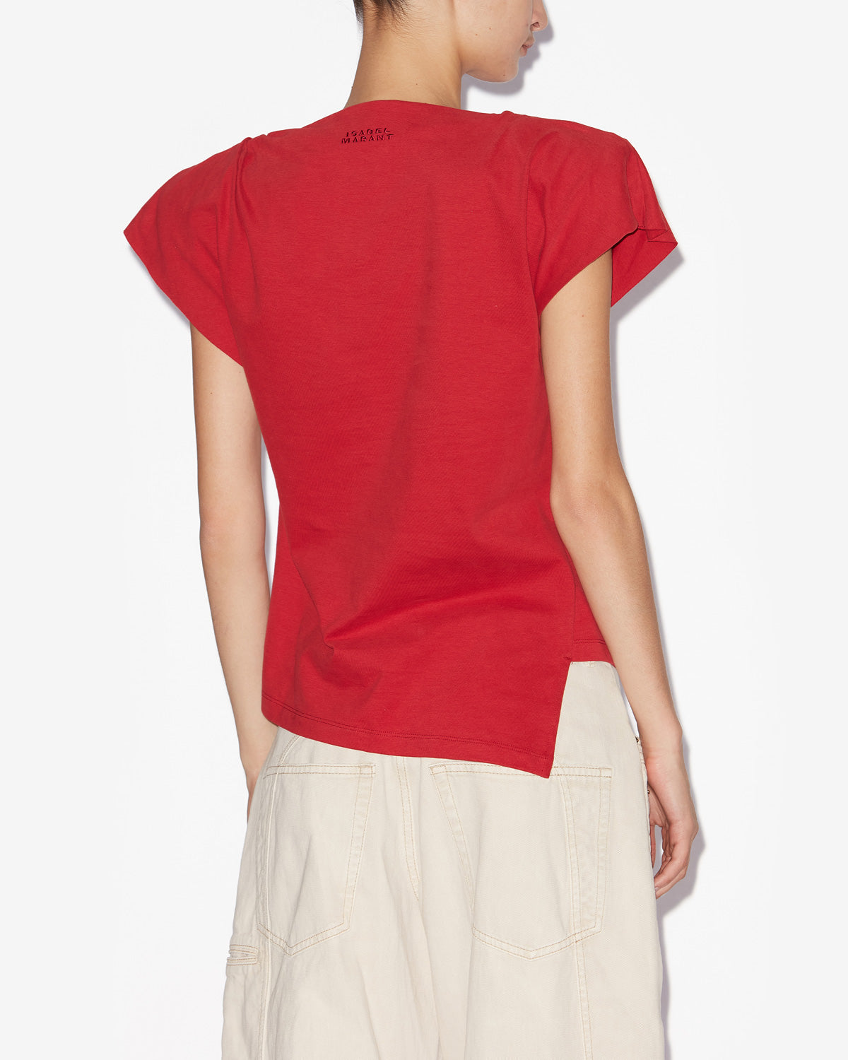 Sebani asymmetrical plain-colored cotton t-shirt - Red - Woman - 4